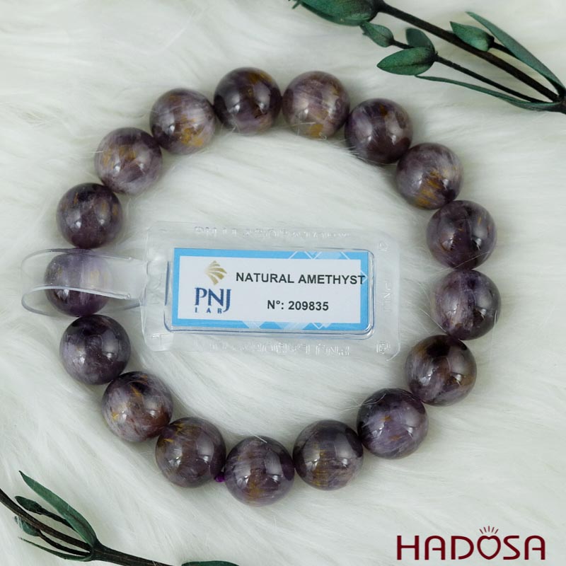 Vòng thạch anh tím tóc vàng 12mm chuẩn 5A