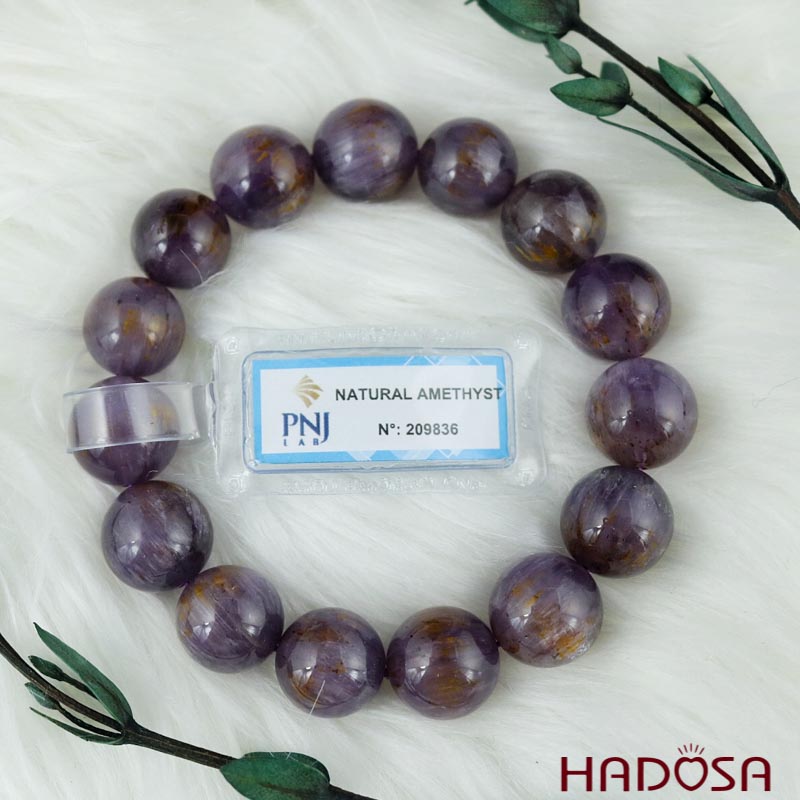 Vòng thạch anh tím tóc vàng 14mm chuẩn 5A