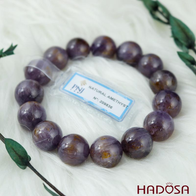 Vòng thạch anh tím tóc vàng 14mm chuẩn 5A