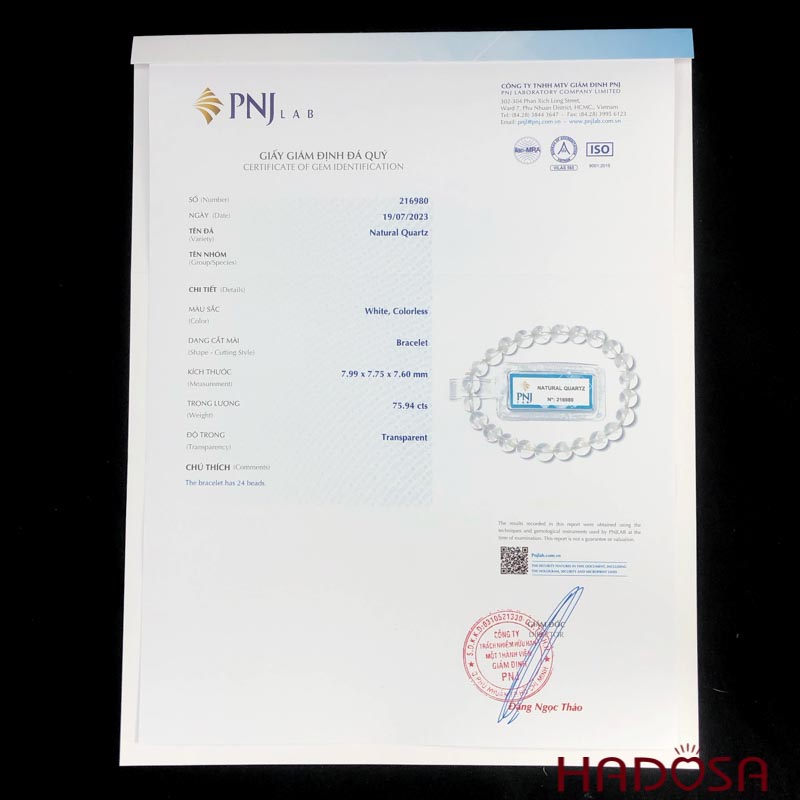 Vòng đá Thach anh ưu linh trắng 7mm 5A