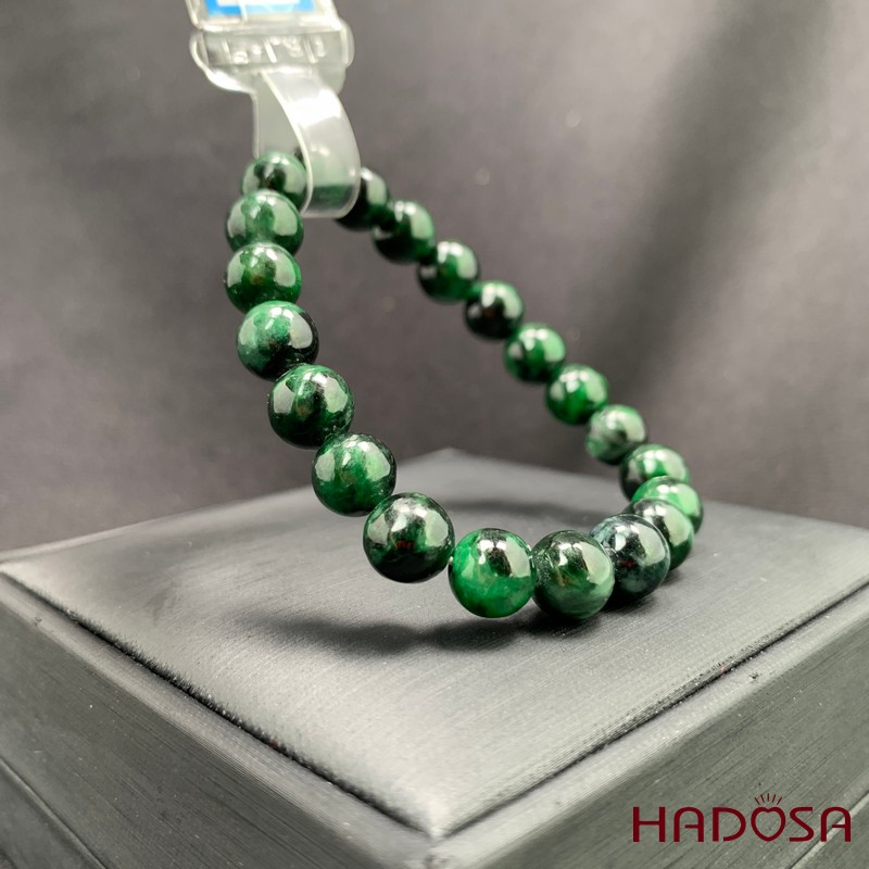 Vòng chuỗi Ngọc Cẩm Thạch xanh sơn thuỷ đậm 8mm