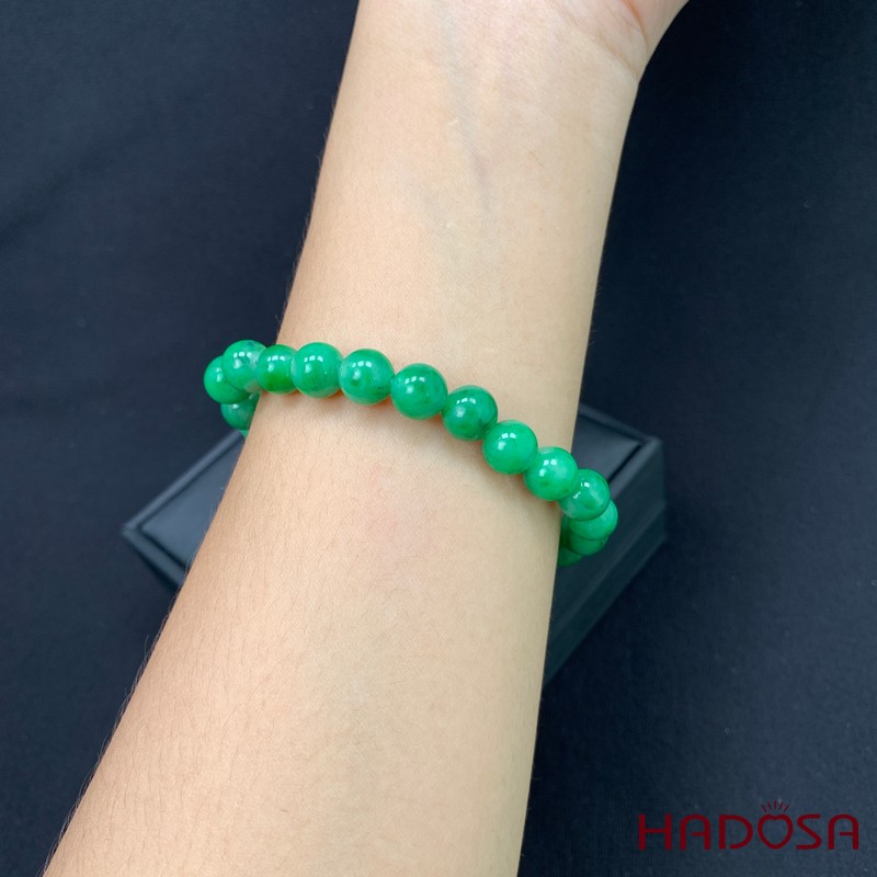 Vòng chuỗi Ngọc Cẩm Thạch xanh tươi vân bông 8mm