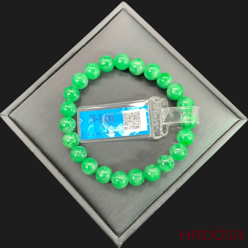 Vòng chuỗi Ngọc Cẩm Thạch xanh tươi vân bông 8mm