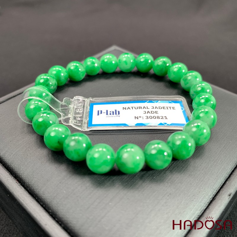 Vòng chuỗi Ngọc Cẩm Thạch xanh tươi vân bông 8mm