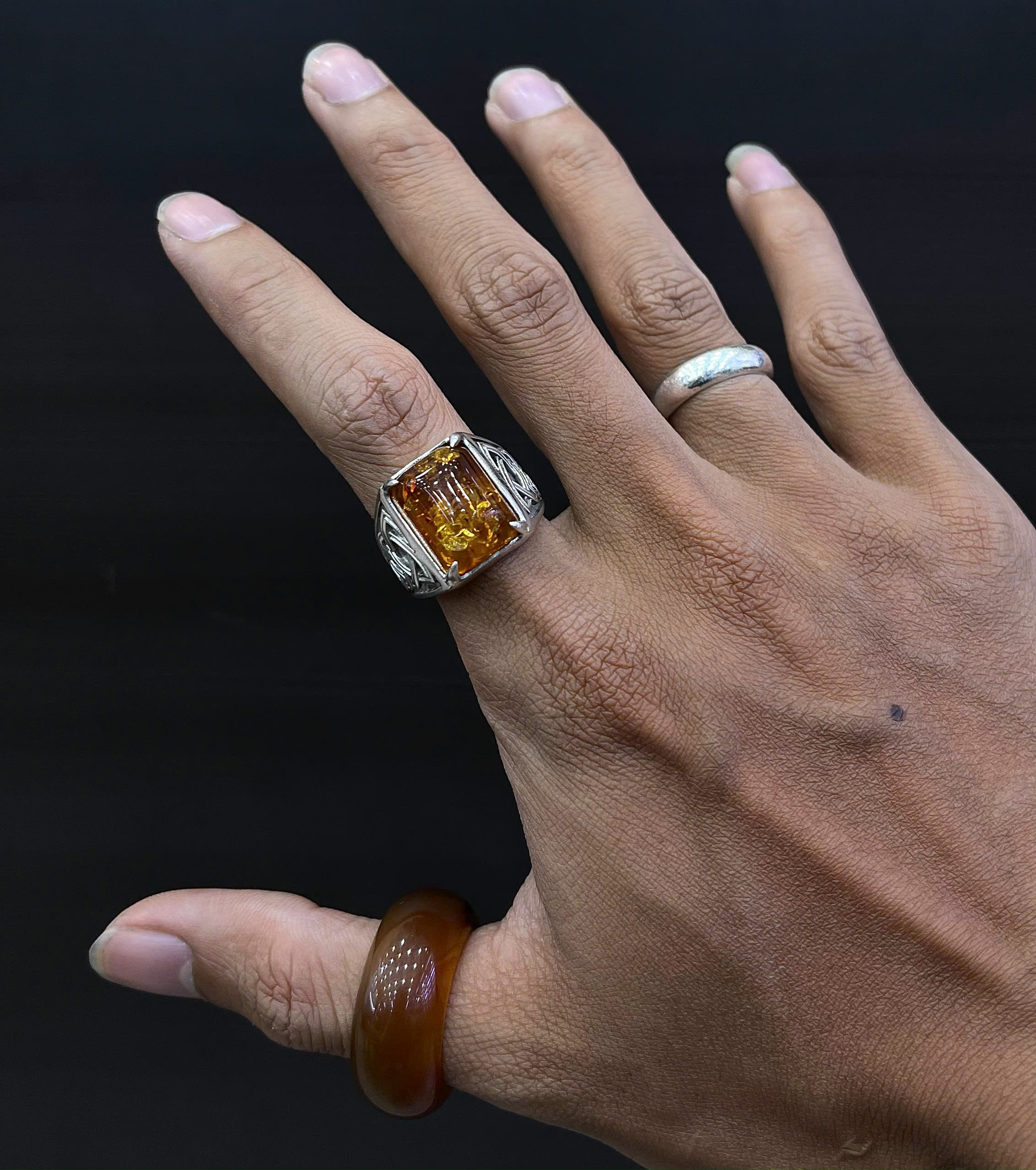 Nhẫn Hổ phách Baltic chữ nhật 12x16mm bạc 925