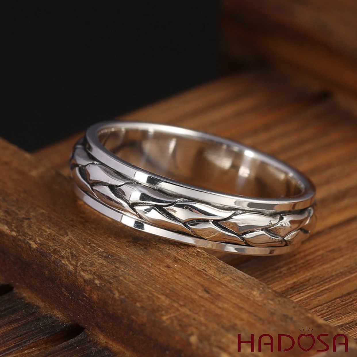 Nhẫn xoay bạc Thái đan chéo