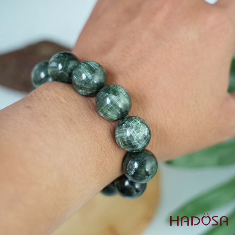 Vòng tay đá Mắt Rồng xanh 15mm 5A