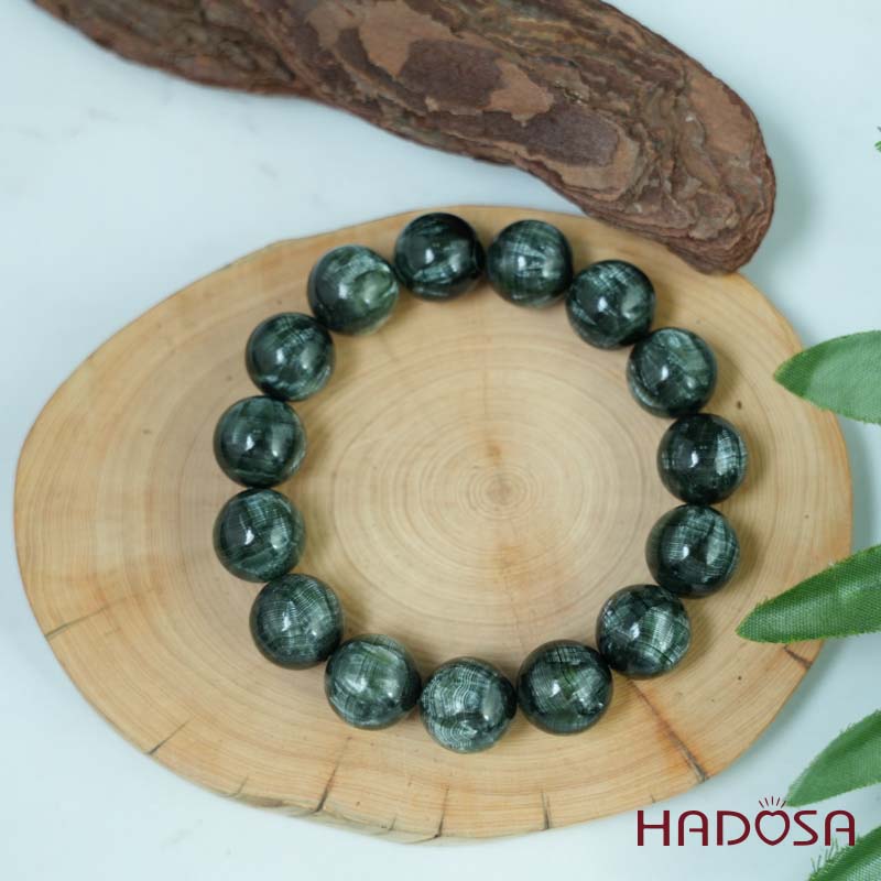 Vòng tay đá Mắt Rồng xanh 15mm 5A