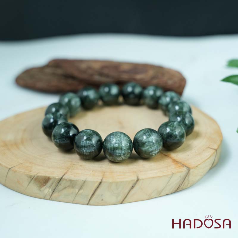 Vòng tay đá Mắt Rồng xanh 15mm 5A