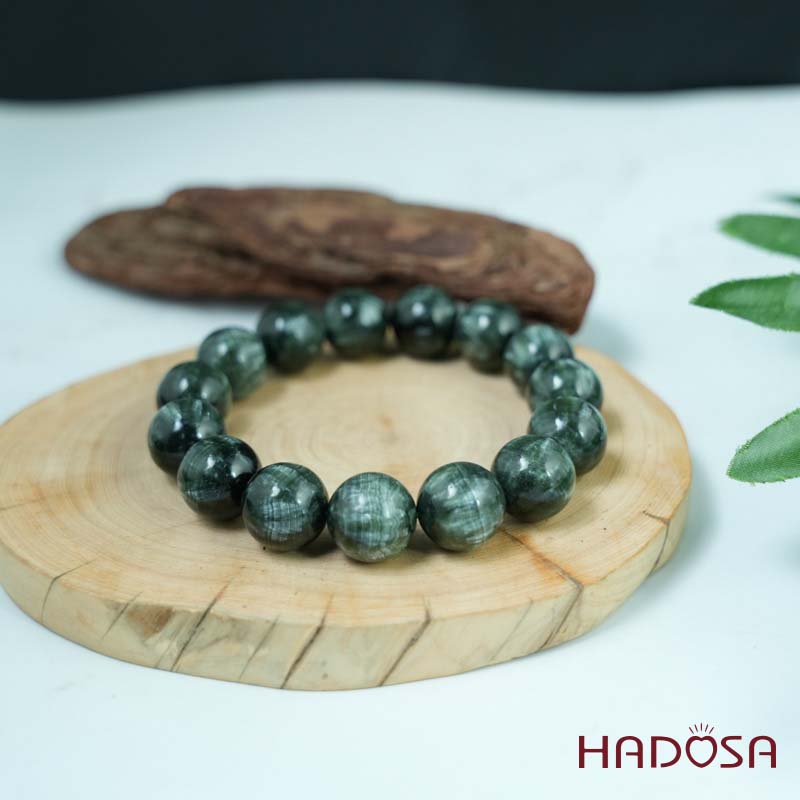 Vòng tay đá Mắt Rồng xanh 15mm 5A