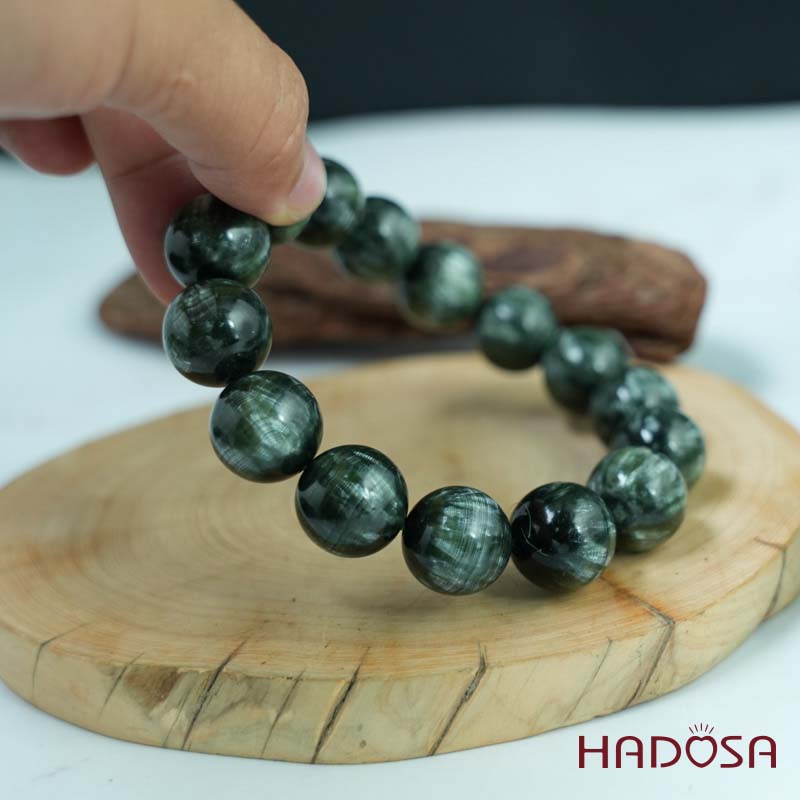 Vòng tay đá Mắt Rồng xanh 15mm 5A