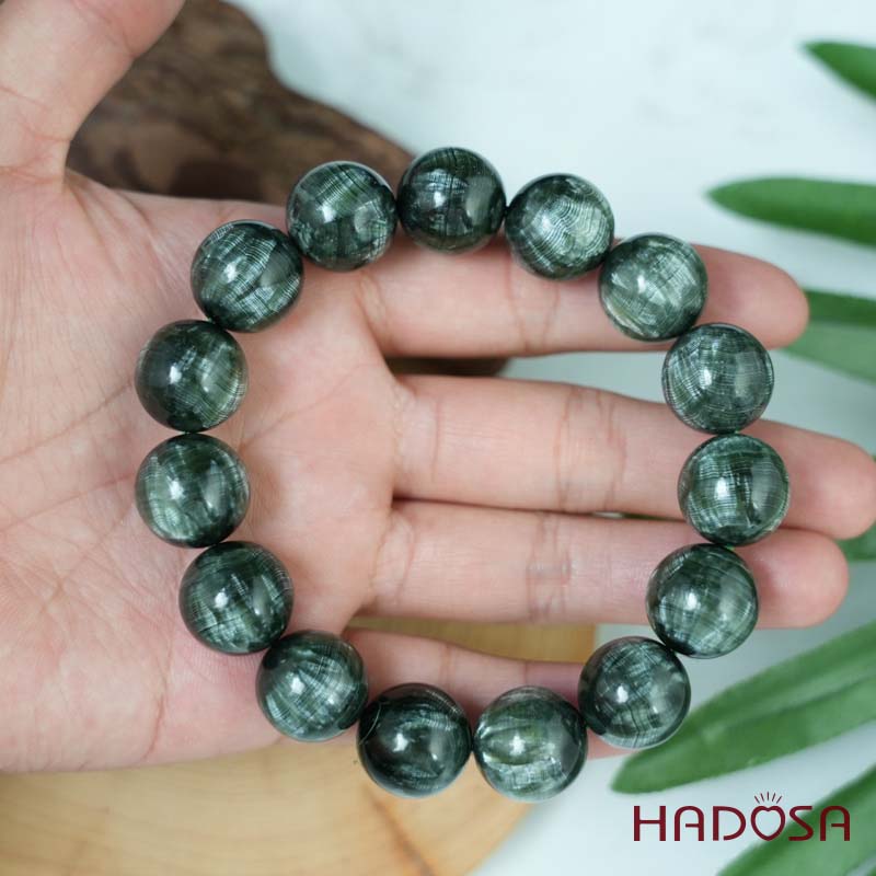 Vòng tay đá Mắt Rồng xanh 15mm 5A