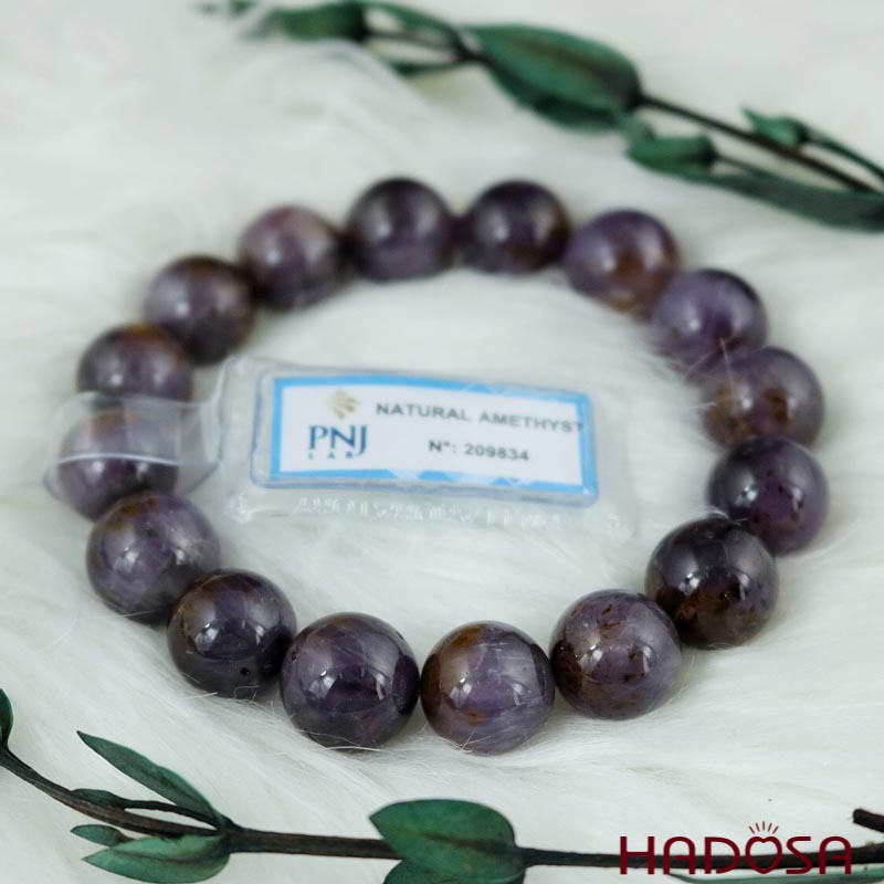 Vòng thạch anh tím tóc vàng 13mm chuẩn 5A