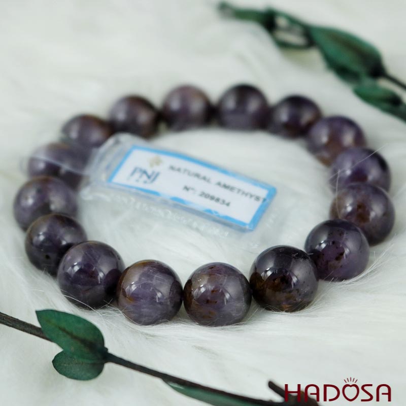 Vòng thạch anh tím tóc vàng 13mm chuẩn 5A