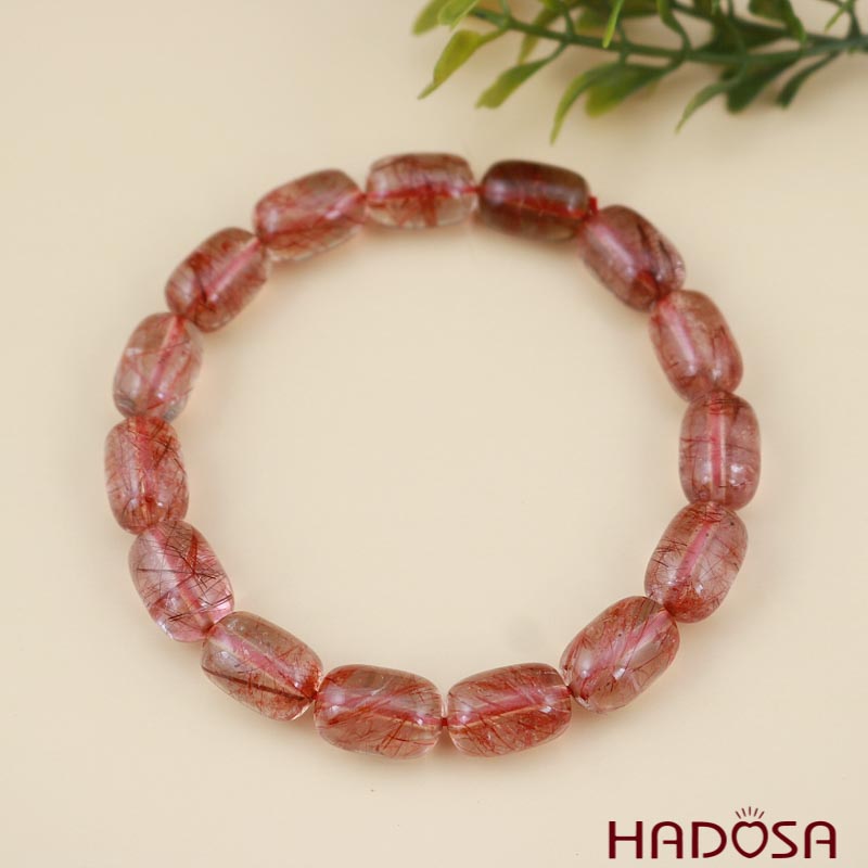 Vòng hạt trụ Thạch anh tóc đỏ 9*13 chuẩn 5A