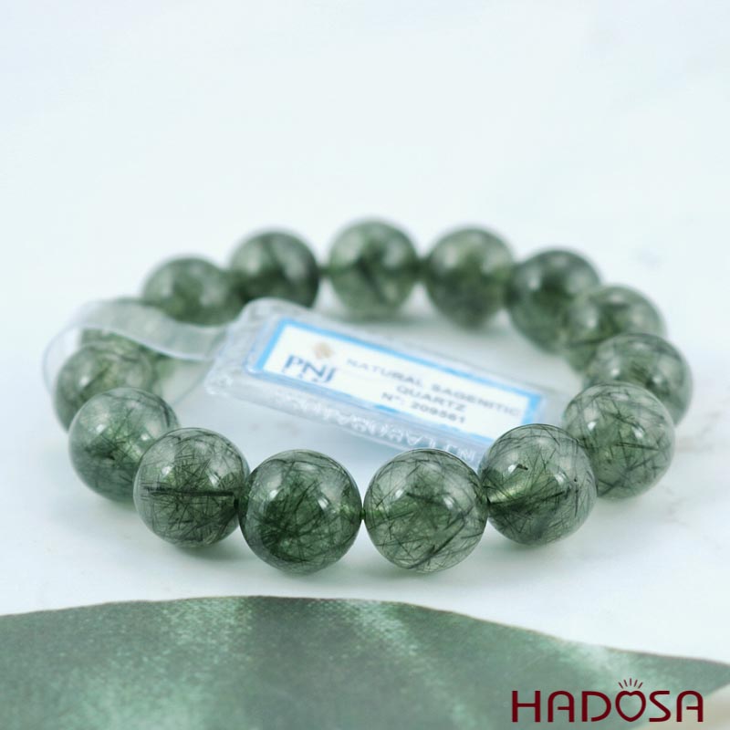 Vòng đá Thạch anh tóc xanh 13mm chuẩn 4A