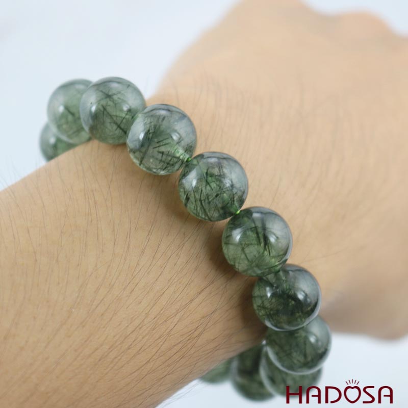 Vòng đá Thạch anh tóc xanh 13mm chuẩn 4A