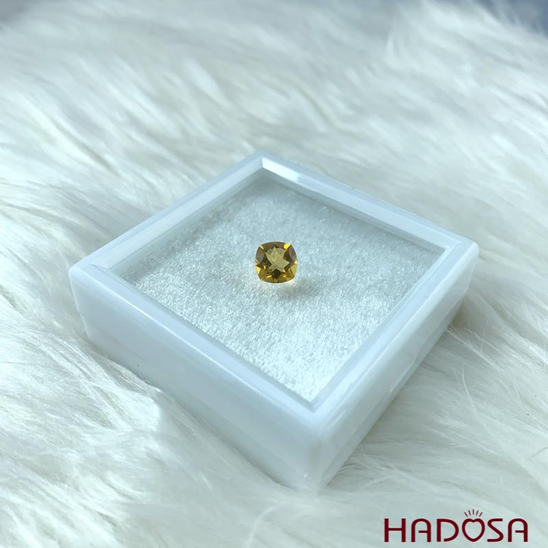 Mặt đá thạch anh vàng  Citrine vuông cus 8mm