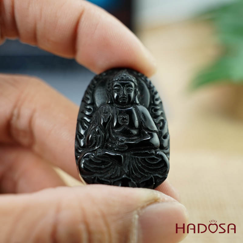Đá thuỷ tinh núi lửa Phật Adida (Tuất, Hợi) 38mm