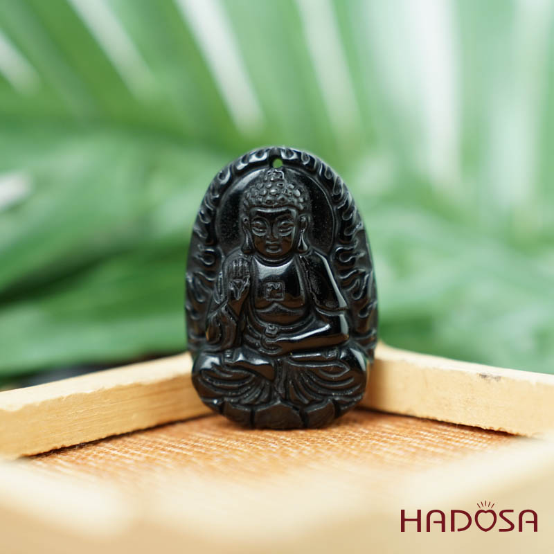 Đá thuỷ tinh núi lửa Phật Adida (Tuất, Hợi) 38mm