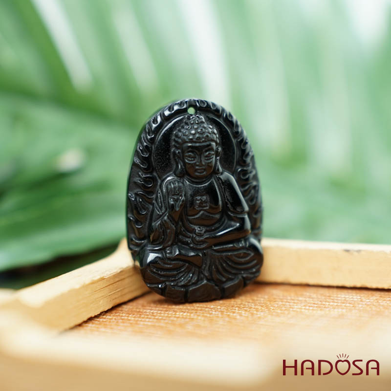 Đá thuỷ tinh núi lửa Phật Adida (Tuất, Hợi) 38mm