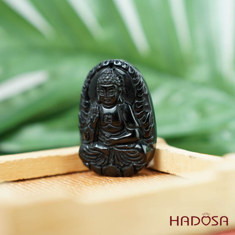 Đá thuỷ tinh núi lửa Phật Adida (Tuất, Hợi) 38mm