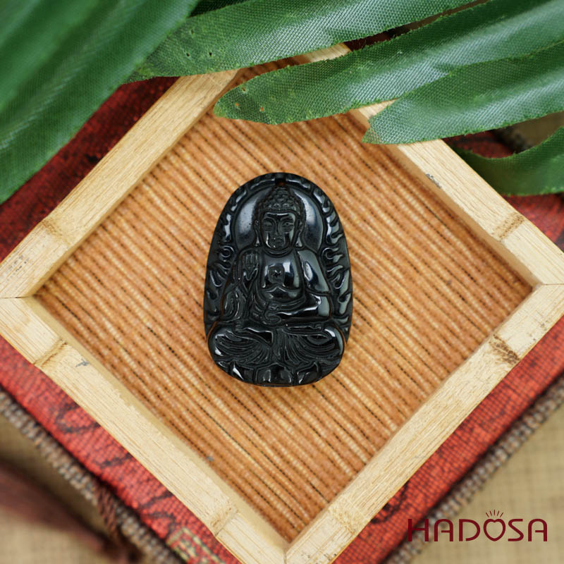 Đá thuỷ tinh núi lửa Phật Adida (Tuất, Hợi) 38mm