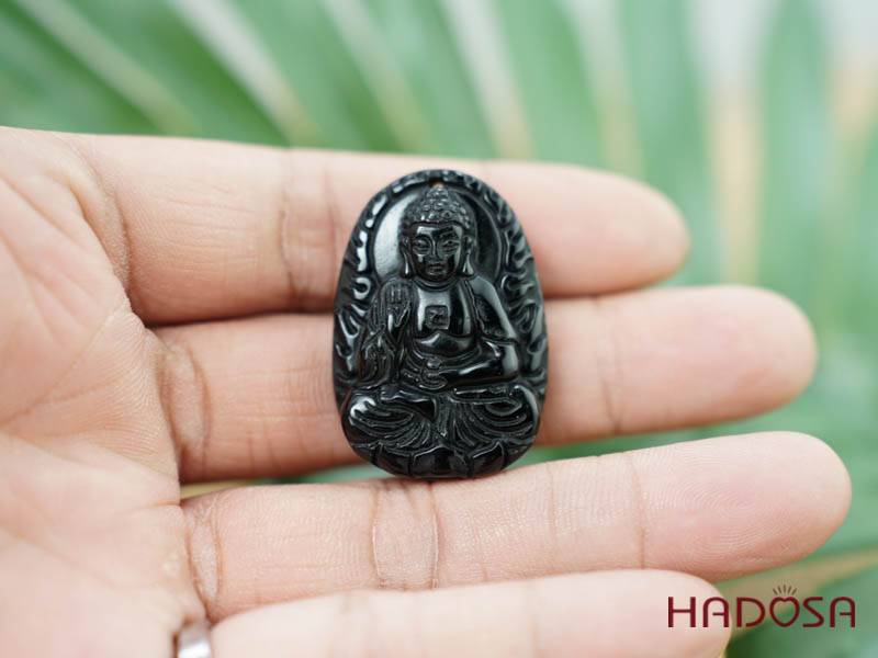 Đá thuỷ tinh núi lửa Phật Adida (Tuất, Hợi) 38mm