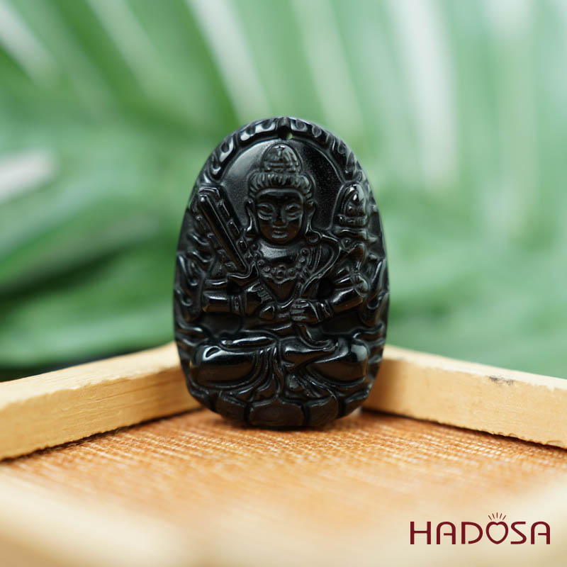 Đá thuỷ tinh núi lửa Phật Hư Không Tạng Bồ Tát (Sửu, Dần) 38mm