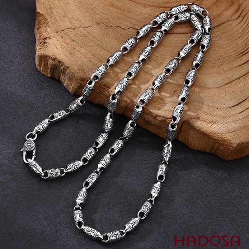 Dây chuyền bạc chú Om mani padme hum