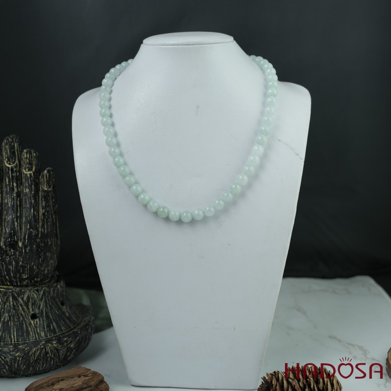Vòng cổ Ngọc Cẩm Thạch Jade A nếp xanh lí 9mm 52cm