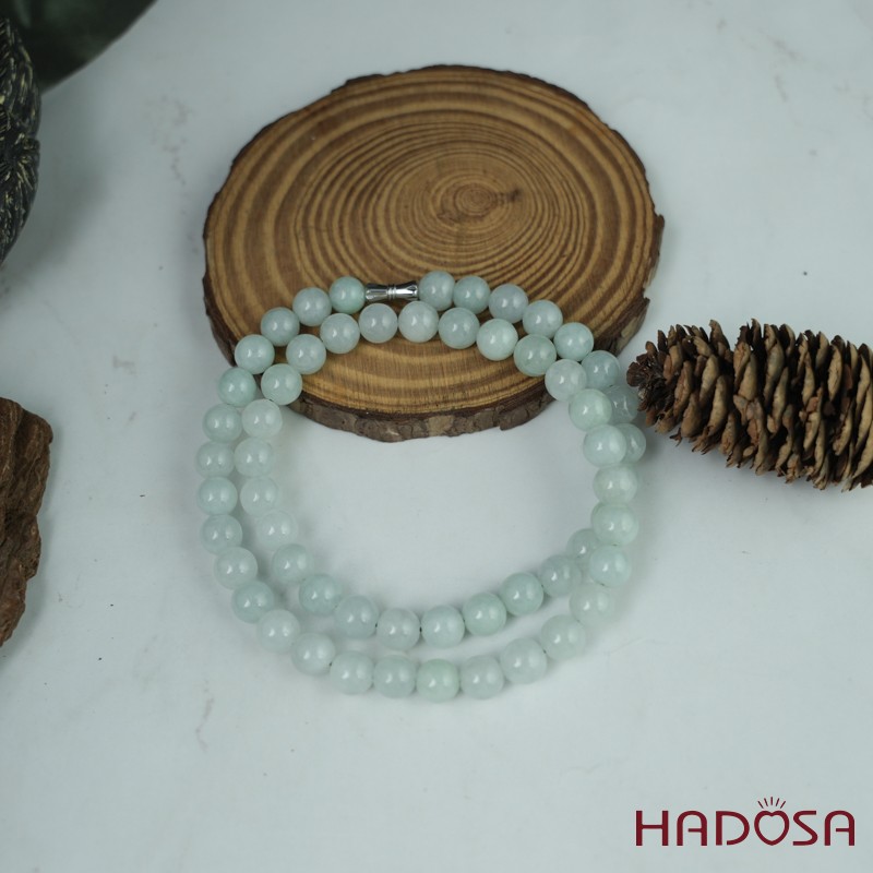 Vòng cổ Ngọc Cẩm Thạch Jade A nếp xanh lí 9mm 52cm