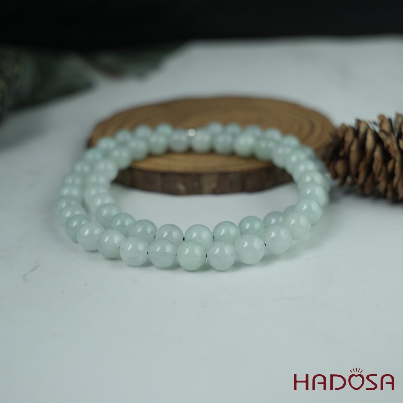 Vòng cổ Ngọc Cẩm Thạch Jade A nếp xanh lí 9mm 52cm
