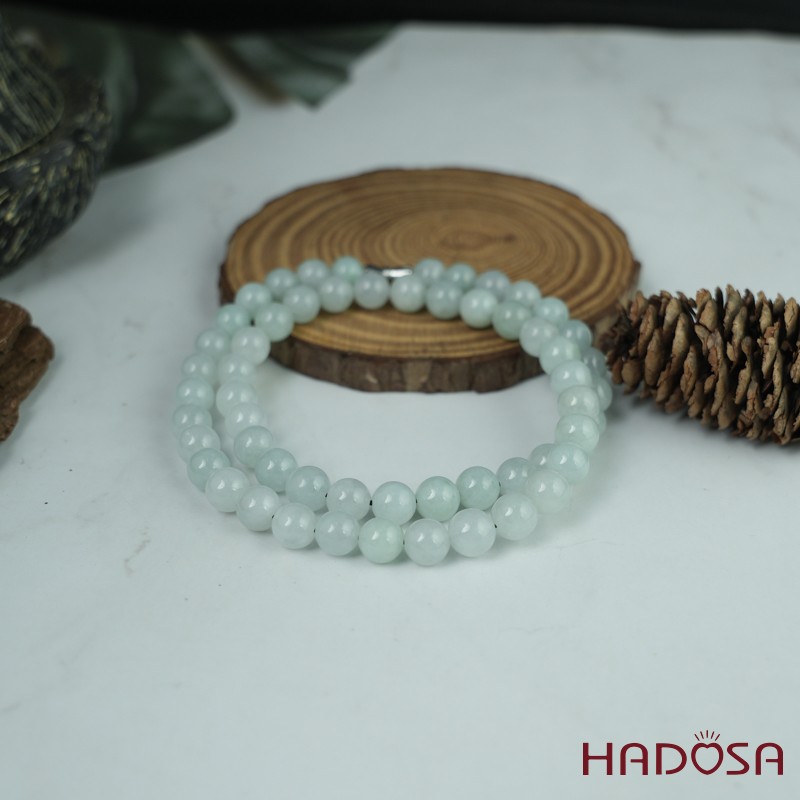 Vòng cổ Ngọc Cẩm Thạch Jade A nếp xanh lí 9mm 52cm