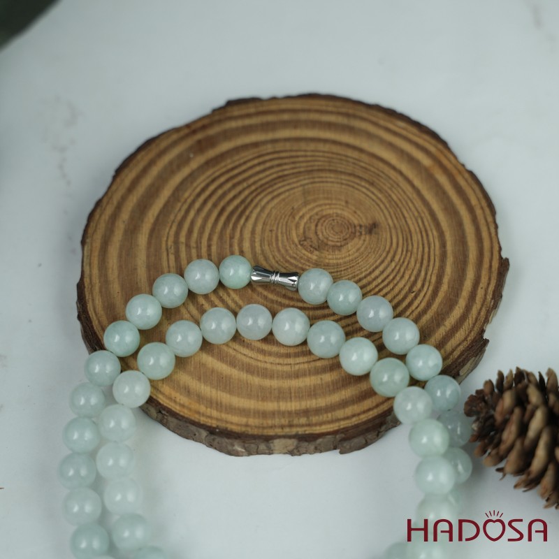 Vòng cổ Ngọc Cẩm Thạch Jade A nếp xanh lí 9mm 52cm