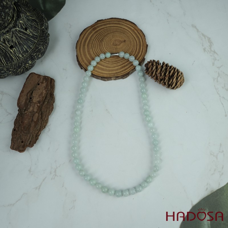 Vòng cổ Ngọc Cẩm Thạch Jade A nếp xanh lí 9mm 52cm