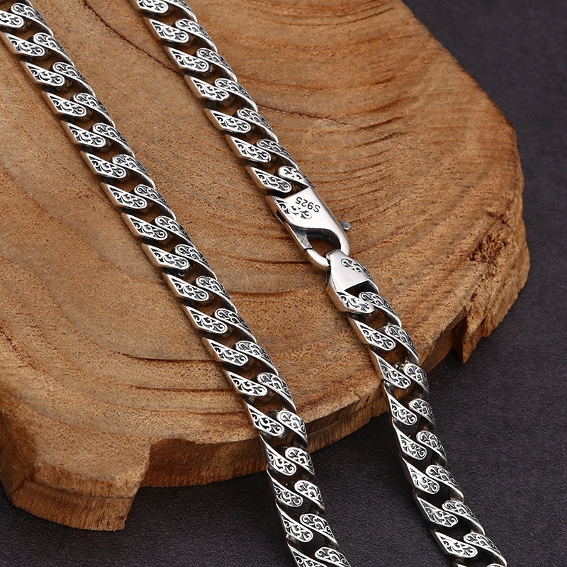 Dây Chuyền Nam Bạc Thái Kiểu Cuban Dạng Dẹt