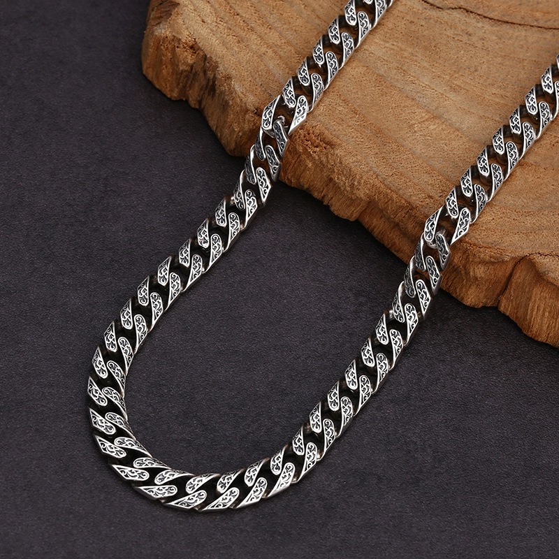 Dây Chuyền Nam Bạc Thái Kiểu Cuban Dạng Dẹt