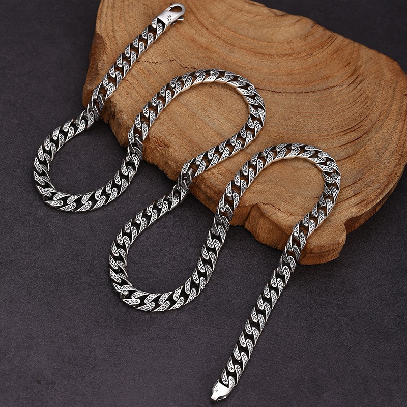 Dây Chuyền Nam Bạc Thái Kiểu Cuban Dạng Dẹt