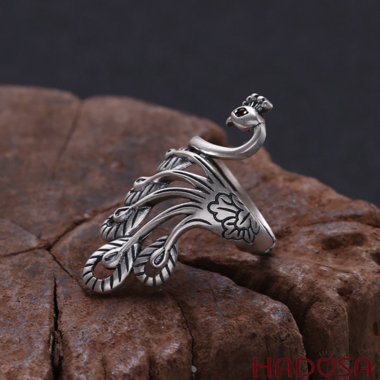 Nhẫn bạc thái Khổng Tước 40*18mm