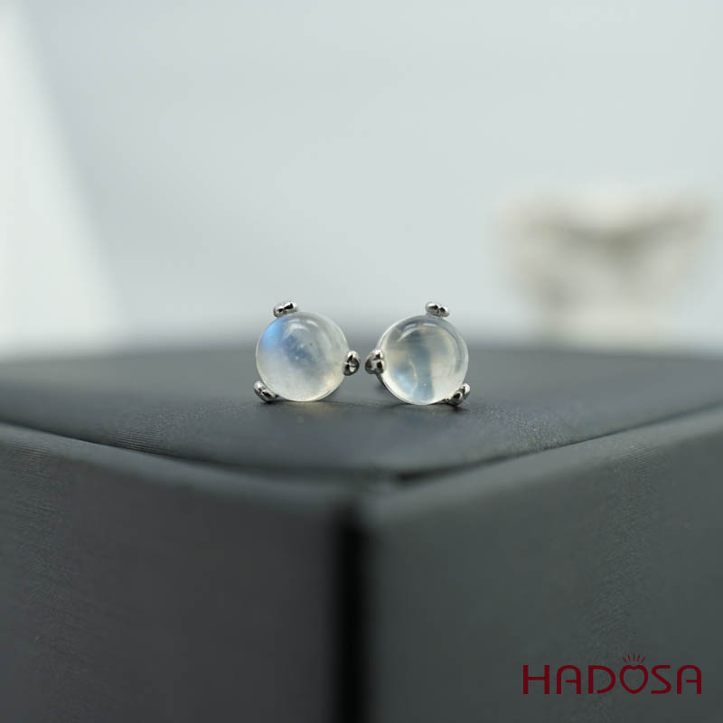 Hoa tai đá mặt trăng 6mm bạc 925