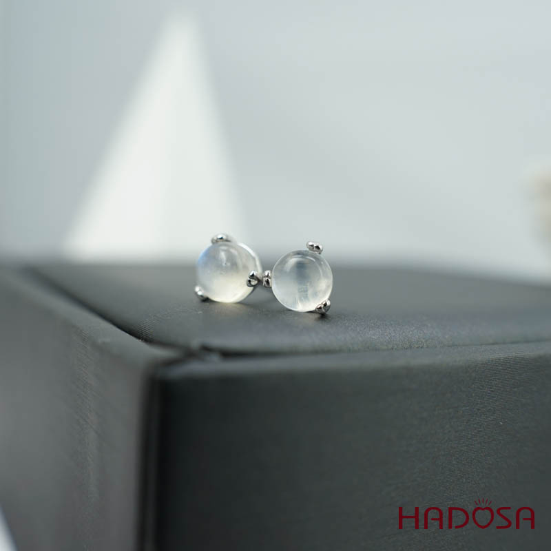 Hoa tai đá mặt trăng 6mm bạc 925