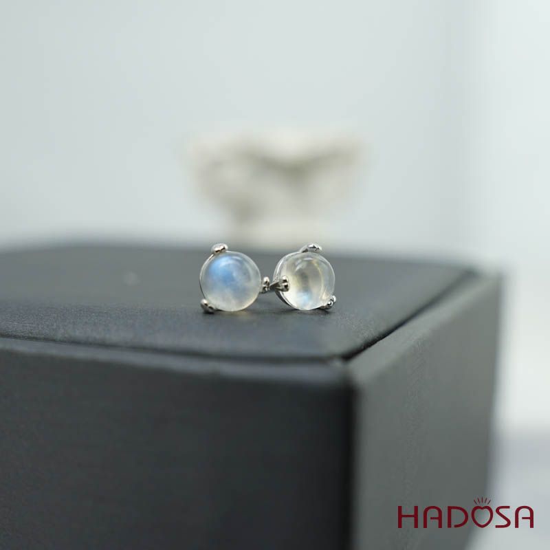 Hoa tai đá mặt trăng 6mm bạc 925