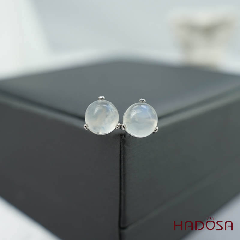 Hoa tai đá mặt trăng 8mm bạc 925