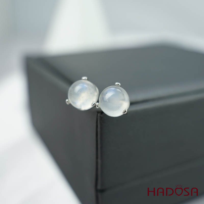 Hoa tai đá mặt trăng 8mm bạc 925