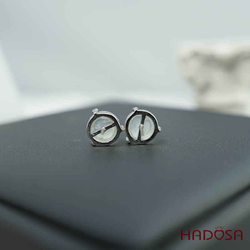 Hoa tai đá mặt trăng 8mm bạc 925