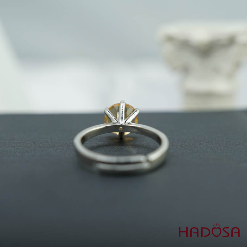 Nhẫn bạc 925 Thạch anh vàng cắt giác 8mm