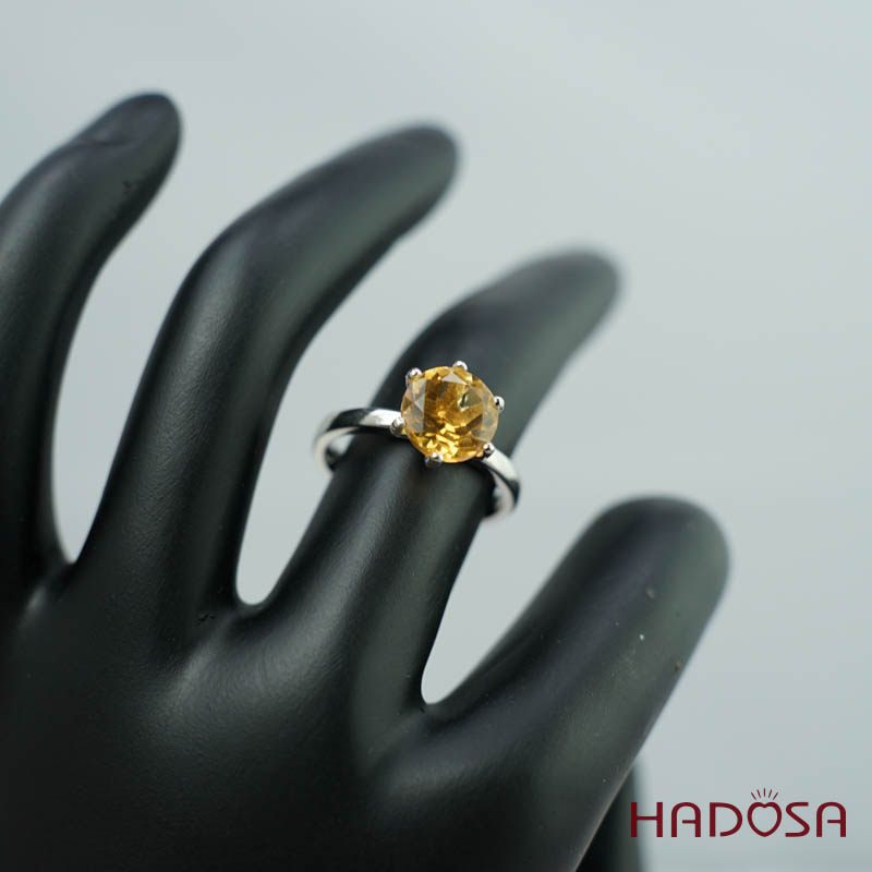 Nhẫn bạc 925 Thạch anh vàng cắt giác 8mm