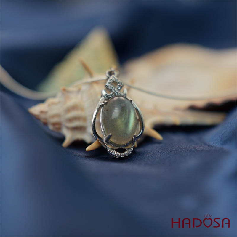 Mặt dây chuyền đá Xà cừ 9x13mm bạc 925