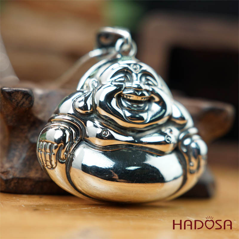 Mặt dây chuyền bạc Thái Phật di Lặc 46x55mm